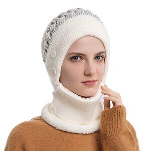 1399 Scarf Hats Set For Women,winter Warmer Beanie Hats One-piece Fleece Lined